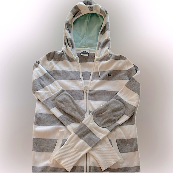 Lacoste Striped Zip Up Cotton Sweater Hoodie - Picture 1 of 8